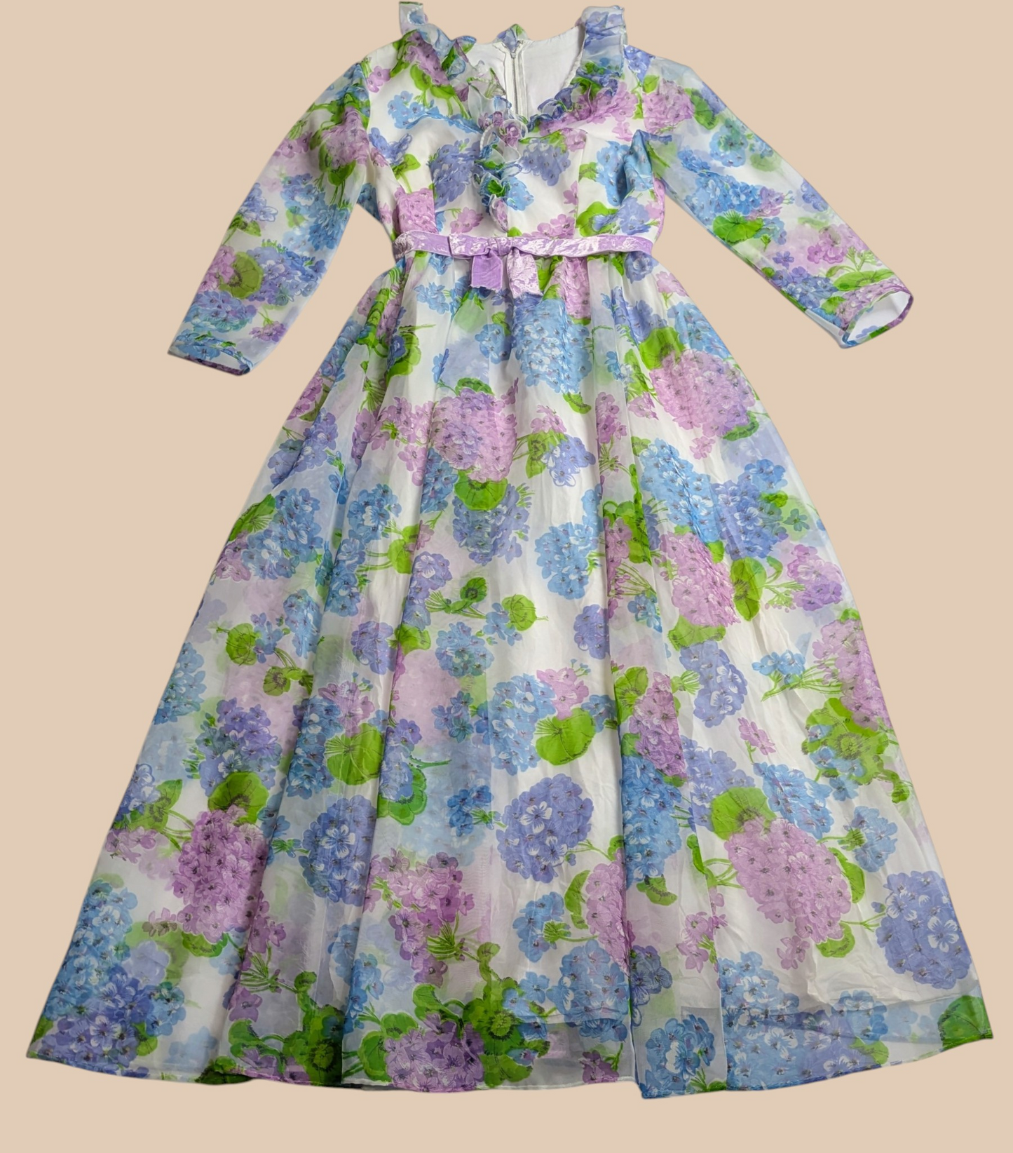 60s Miss Elliette Floral Maxi Dress with Ruffles