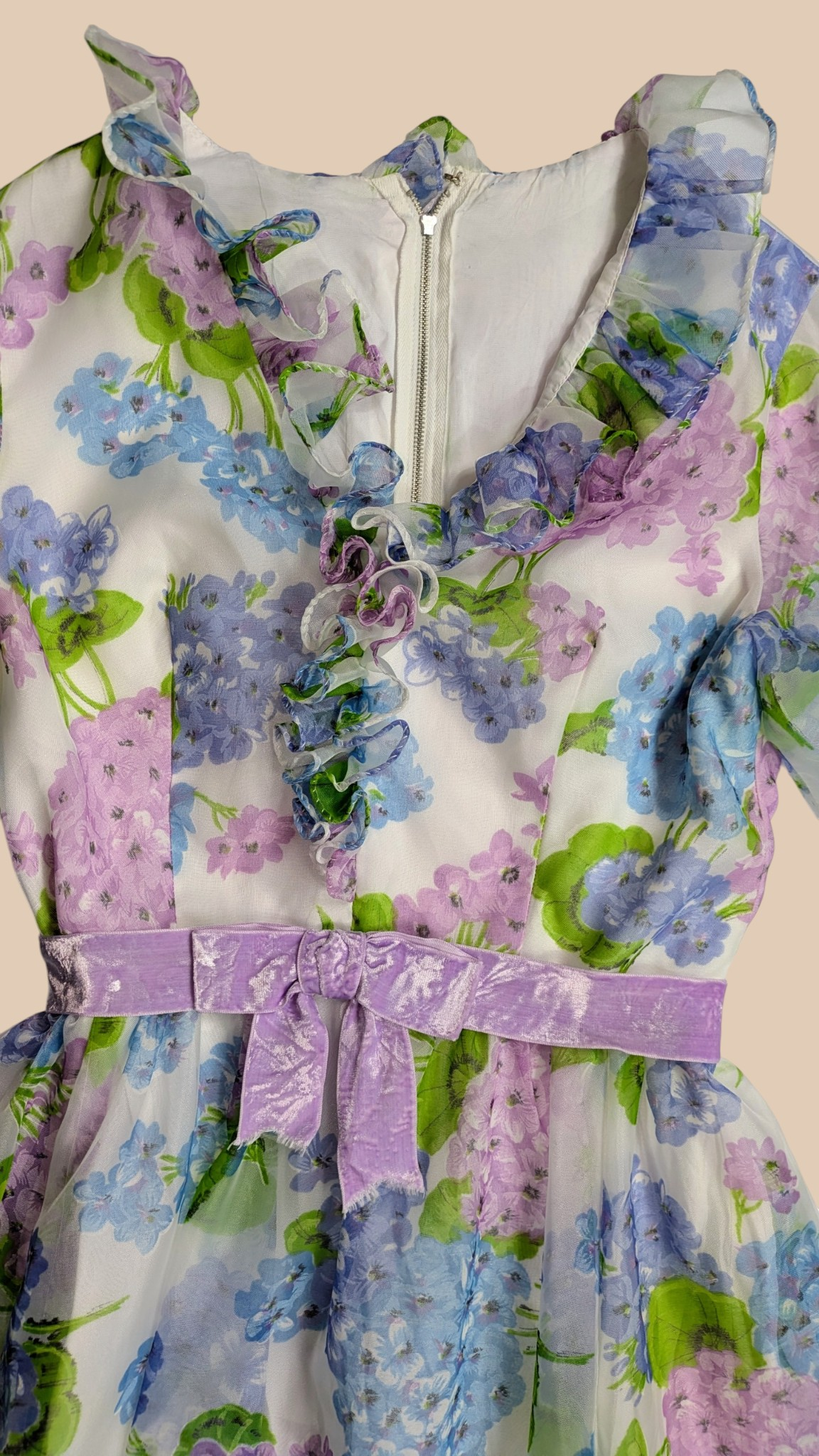 60s Miss Elliette Floral Maxi Dress with Ruffles