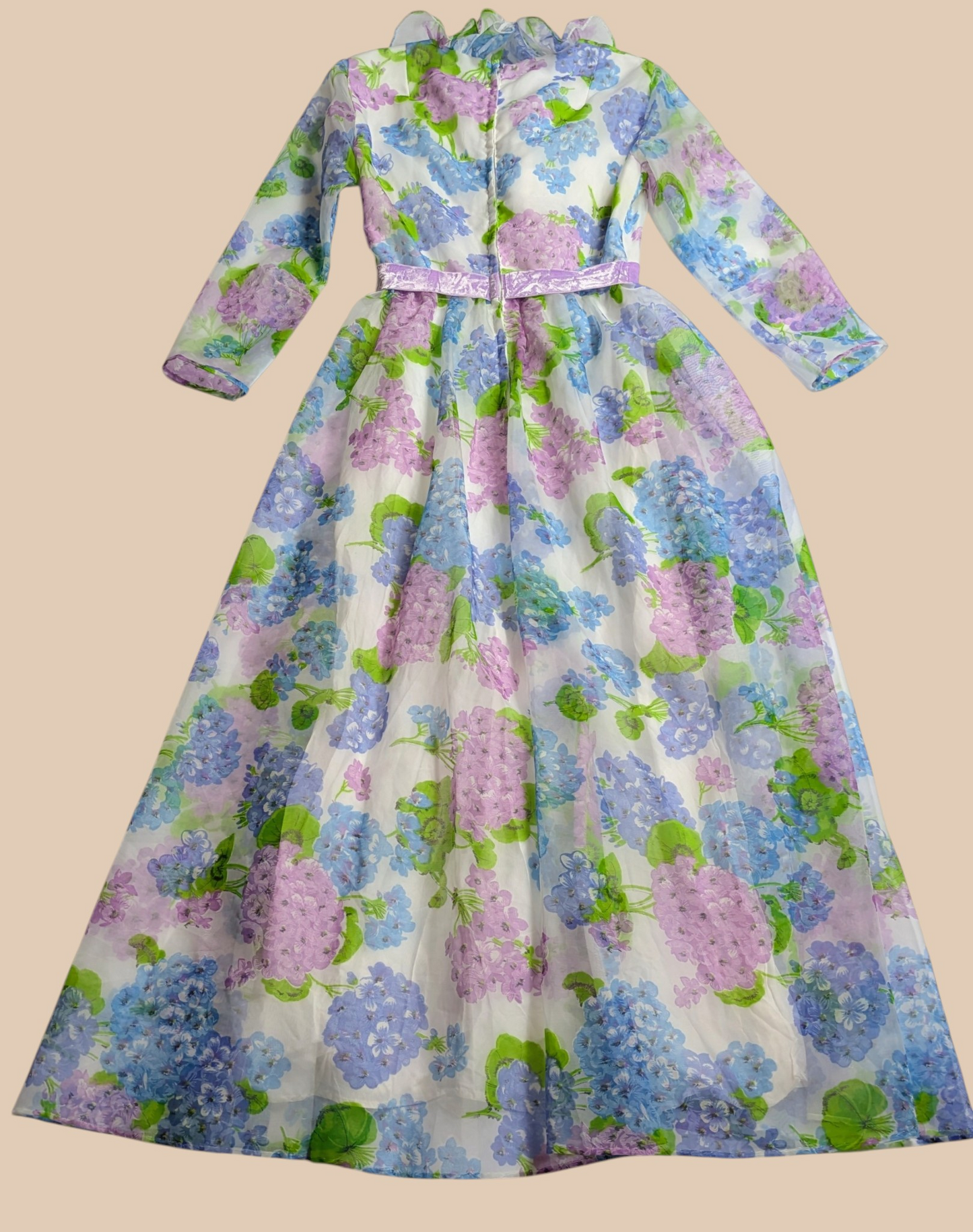 60s Miss Elliette Floral Maxi Dress with Ruffles