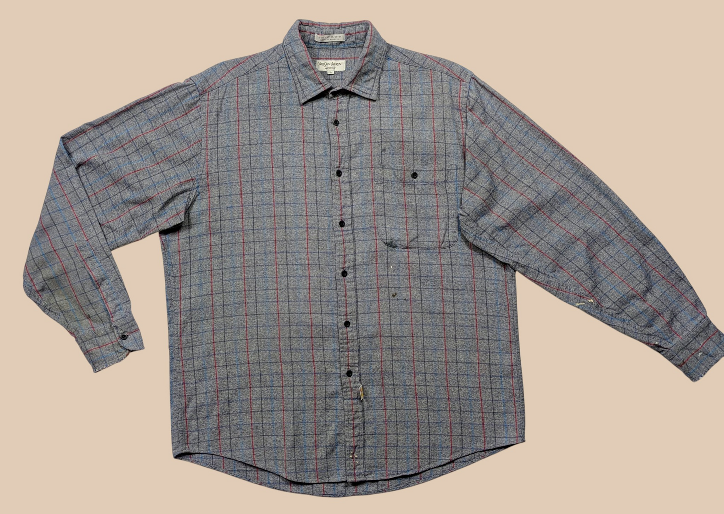 80s Yves Saint Laurent Long-sleeve Plaid Button-up Shirt