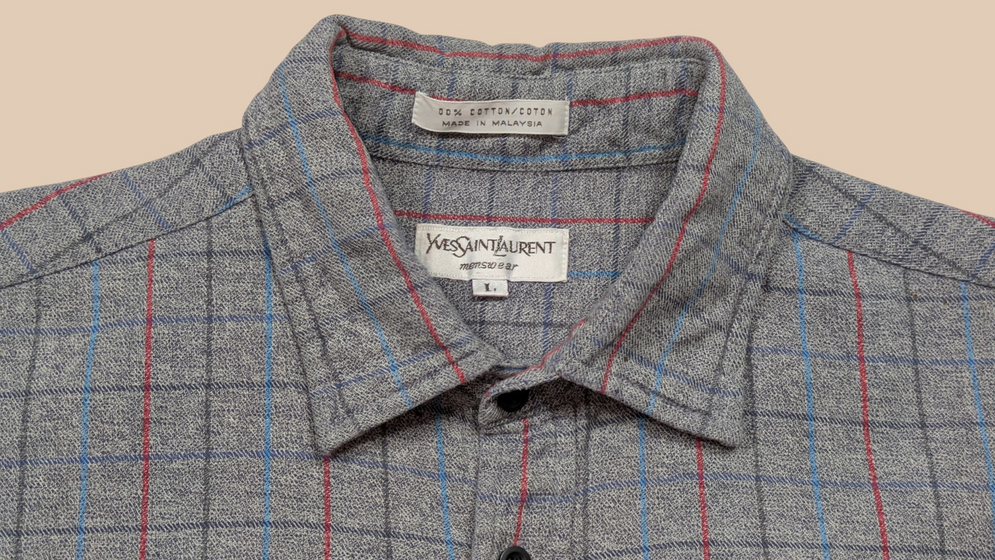 80s Yves Saint Laurent Long-sleeve Plaid Button-up Shirt