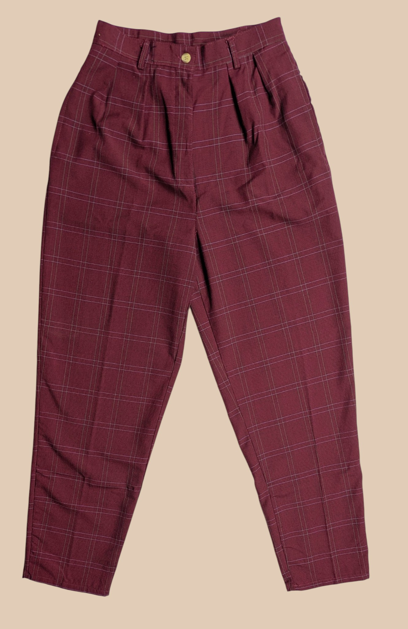 80s Far Pavillions Burgundy Plaid Pleated Trousers