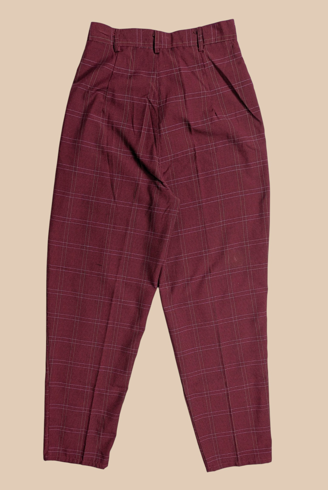 80s Far Pavillions Burgundy Plaid Pleated Trousers