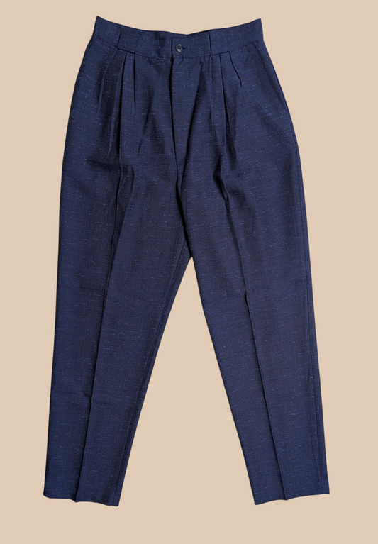 80s Jennifer Collins Navy Pleated Front Trousers