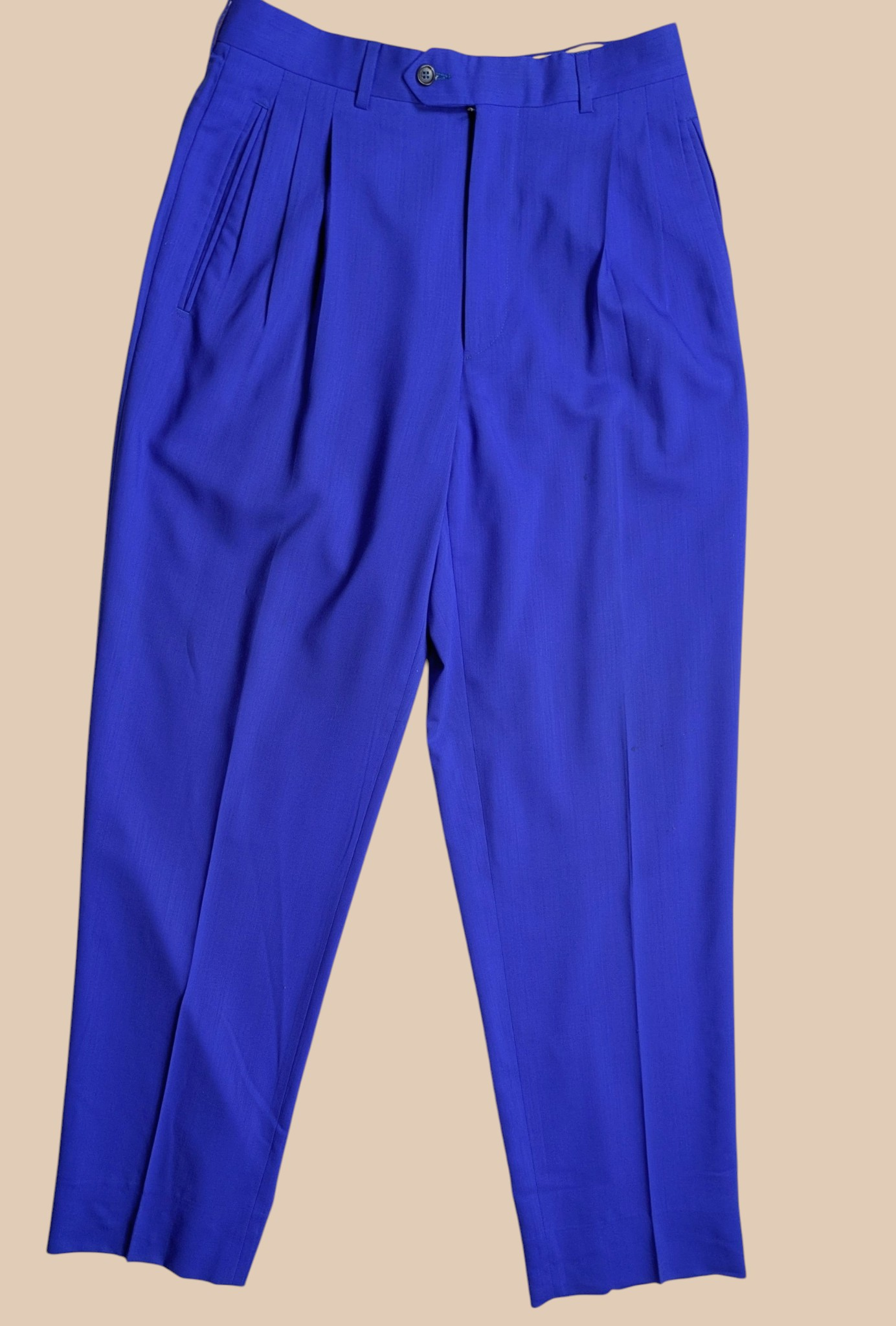 80s Lanificio Di Tollegno Super 100's Cobalt Blue Pleated Front Trousers