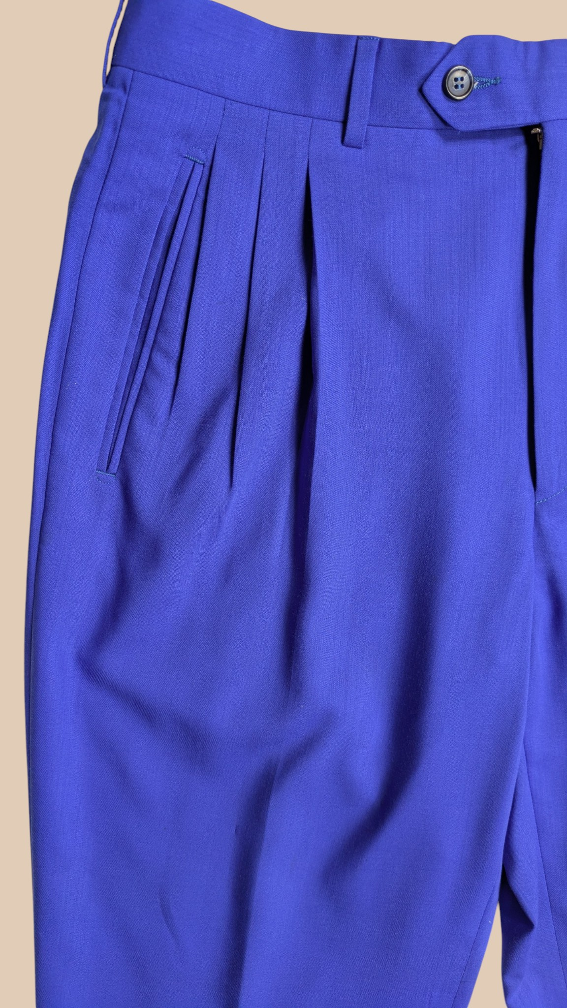 80s Lanificio Di Tollegno Super 100's Cobalt Blue Pleated Front Trousers