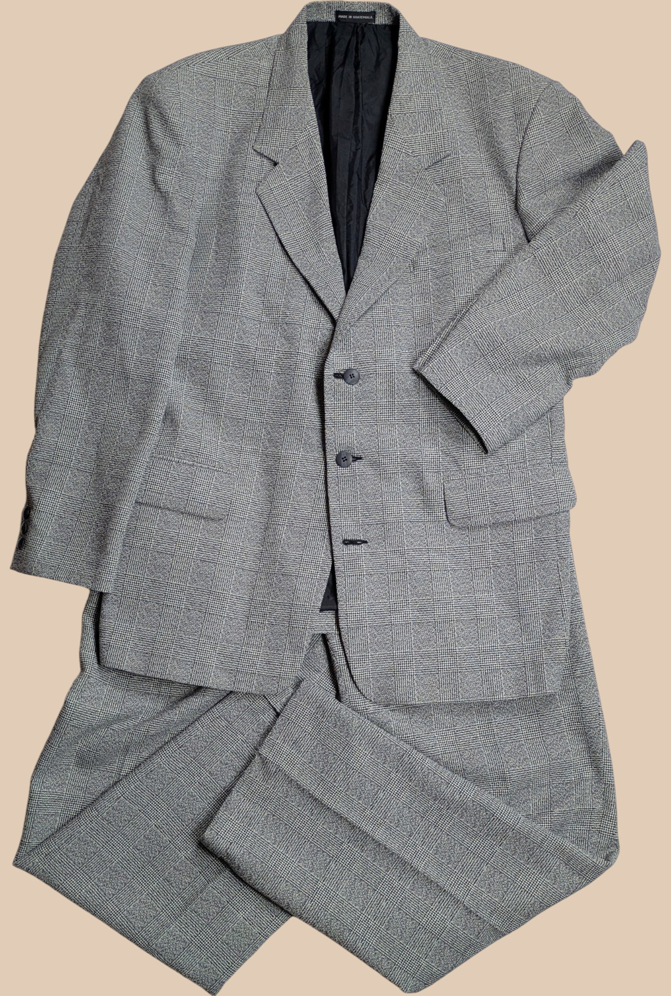 90s Gray Wool Glen Plaid Suit