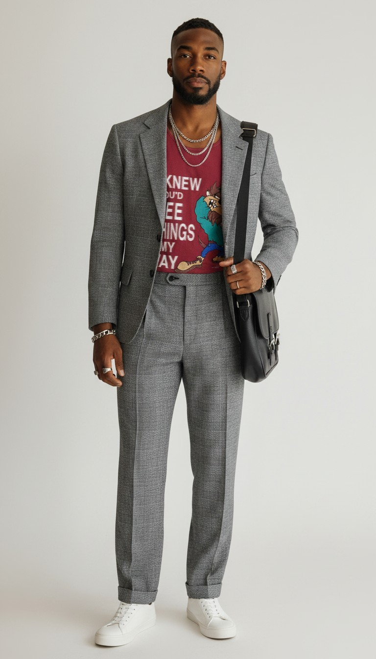 90s Gray Wool Glen Plaid Suit