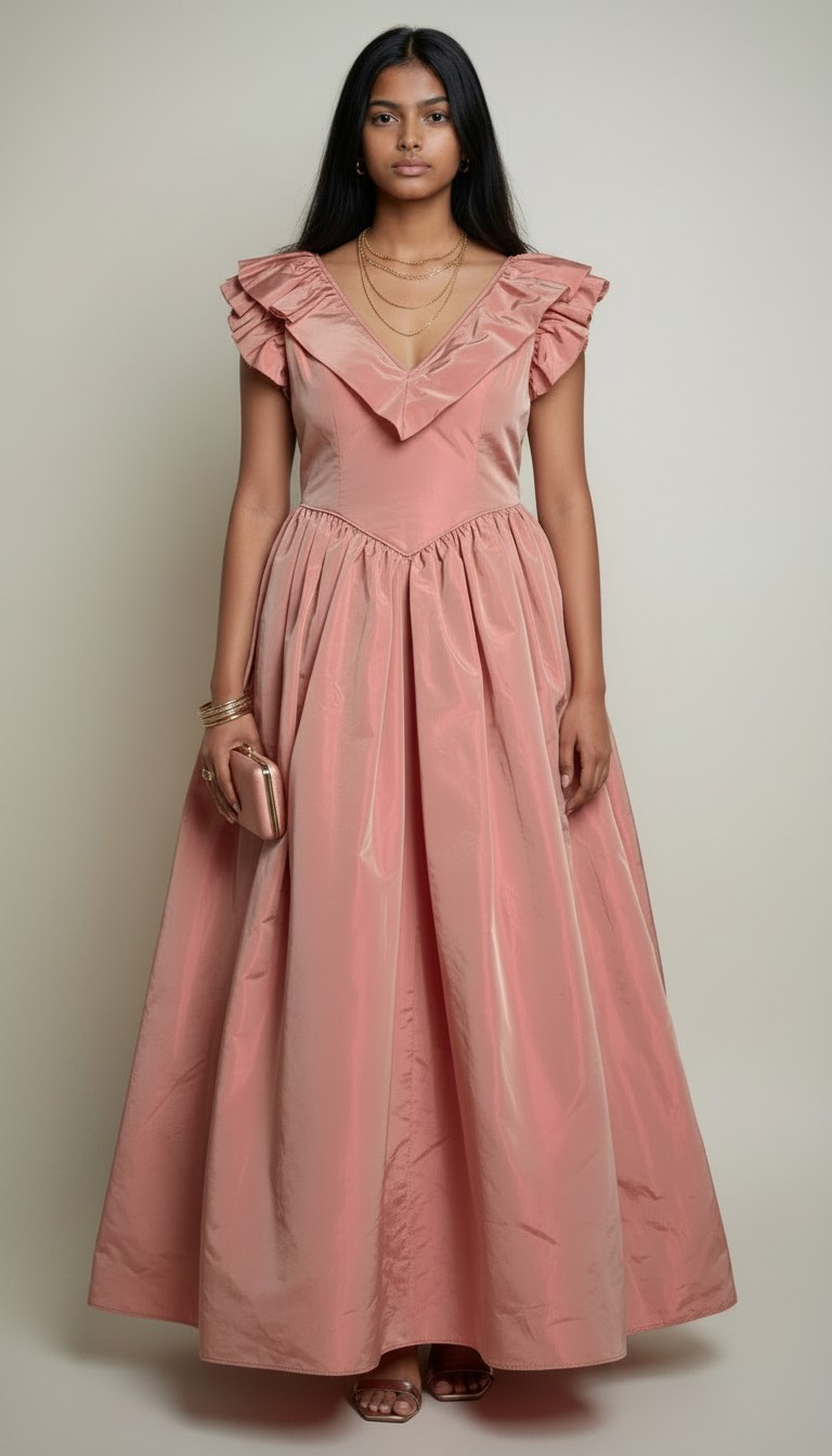80s Pink Taffeta Basque-Waist Prom Dress
