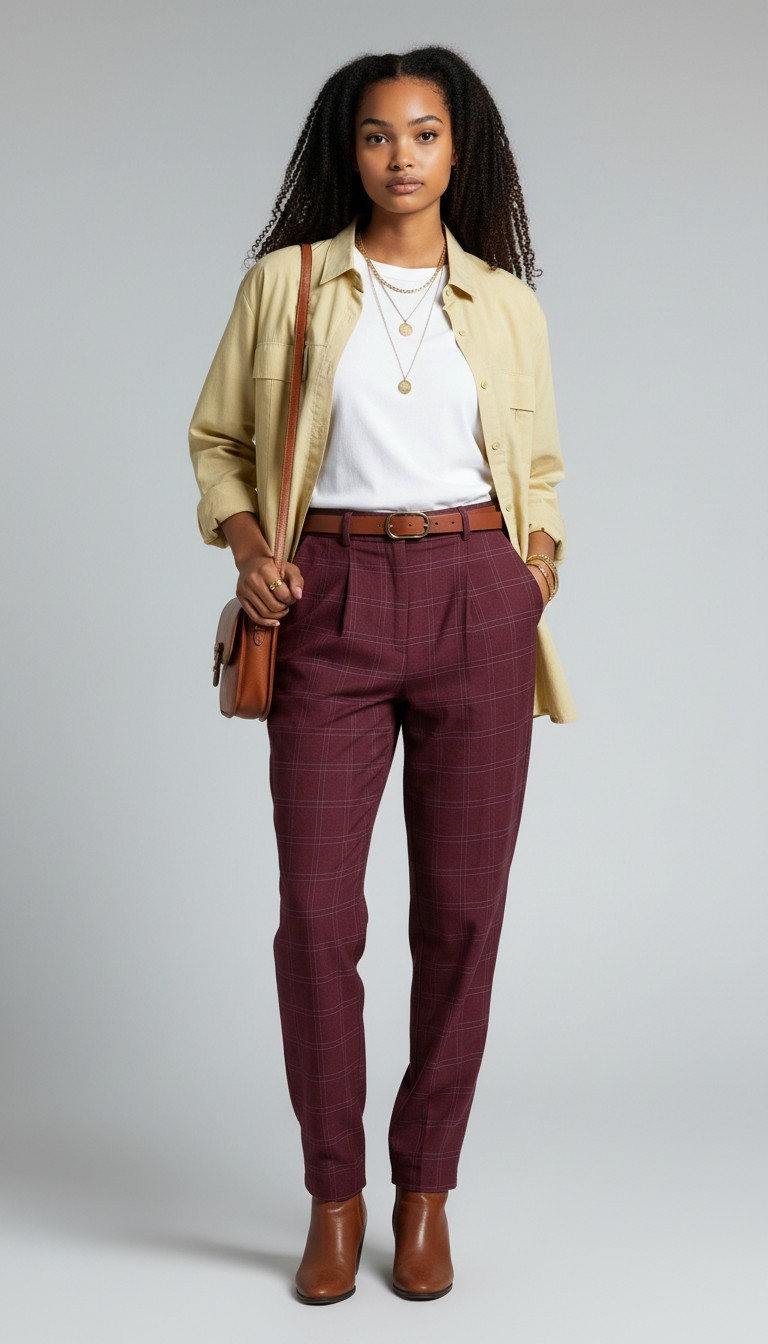 80s Far Pavillions Burgundy Plaid Pleated Trousers