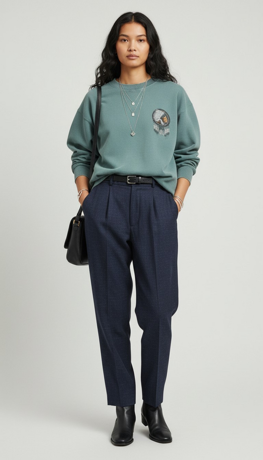 80s Jennifer Collins Navy Pleated Front Trousers
