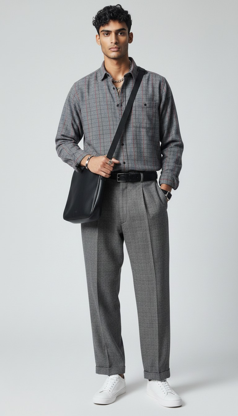 80s Yves Saint Laurent Long-sleeve Plaid Button-up Shirt