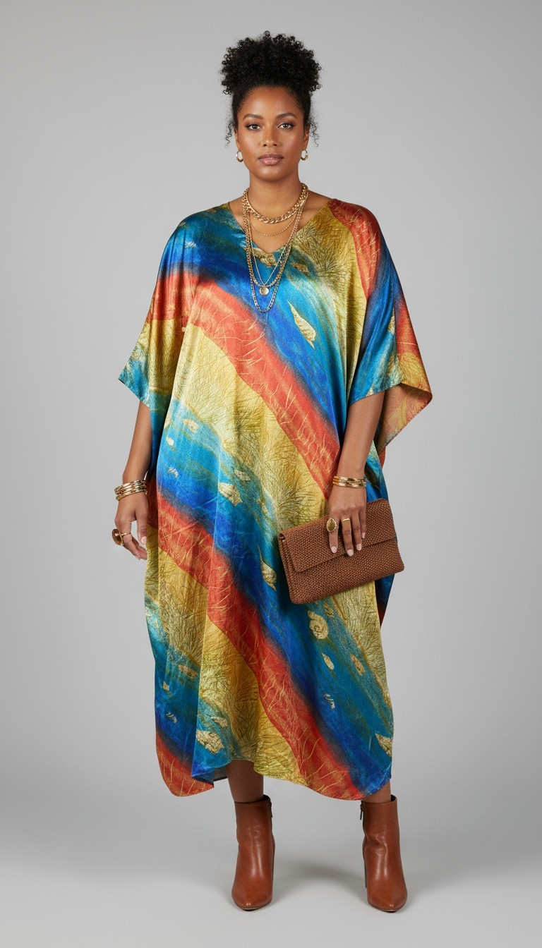 80s Winlar Seashell-Print Satin Kaftan