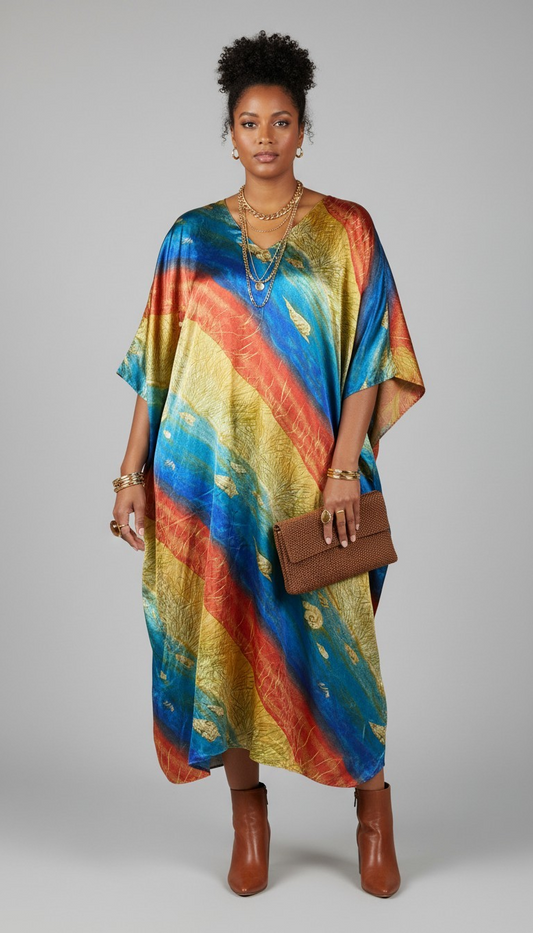 80s Winlar Seashell-Print Satin Kaftan