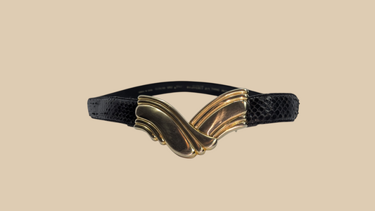80s Liz Claiborne Snake Skin Belt with Gold  Buckle