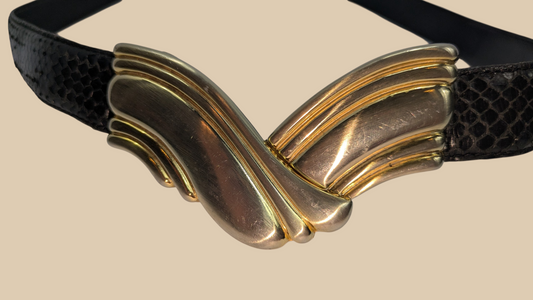 80s Liz Claiborne Snake Skin Belt with Gold  Buckle