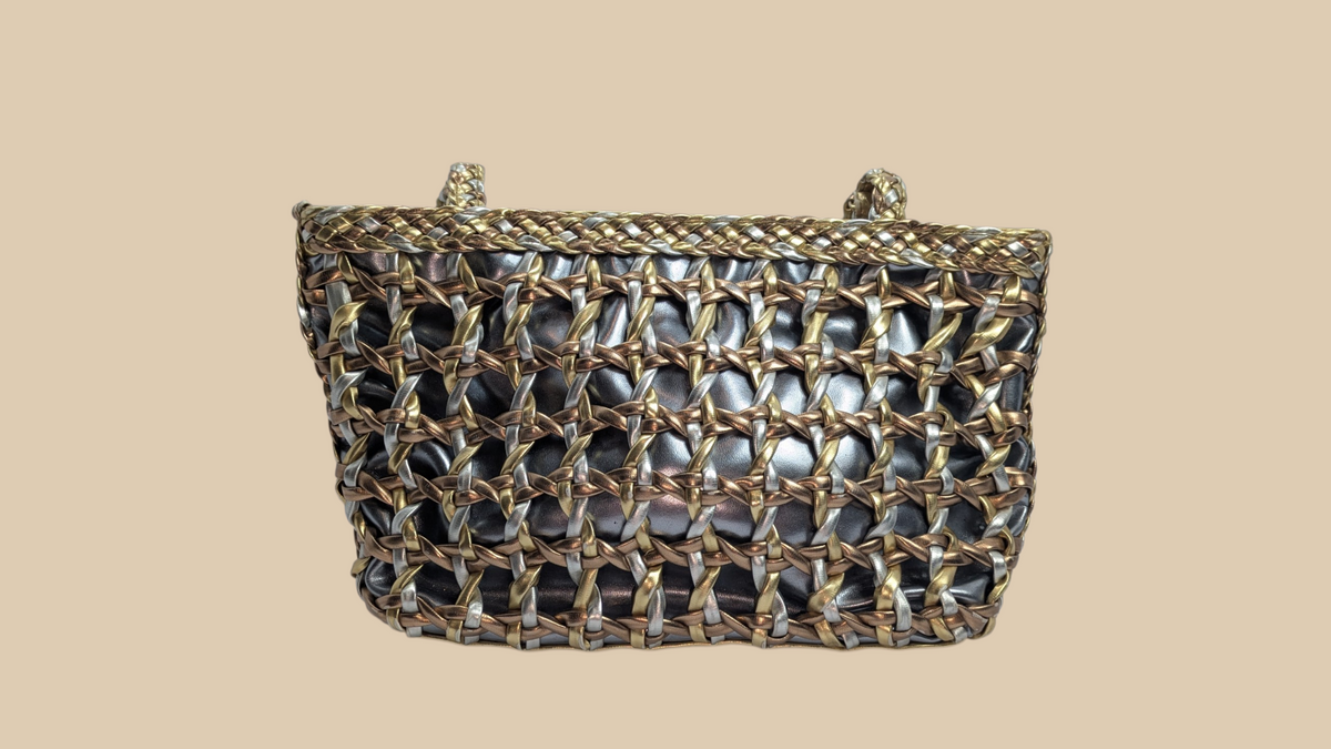 80s Mixed Metal Woven Shoulder Bag