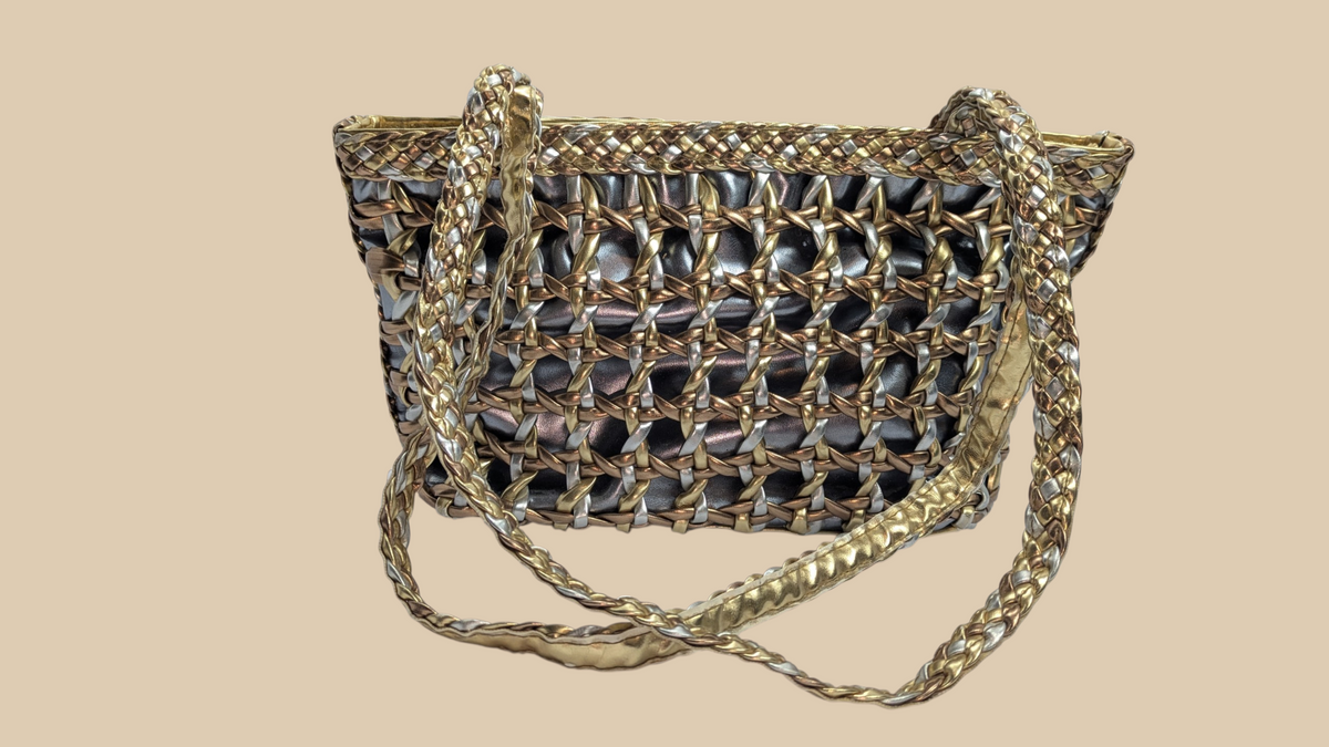80s Mixed Metal Woven Shoulder Bag