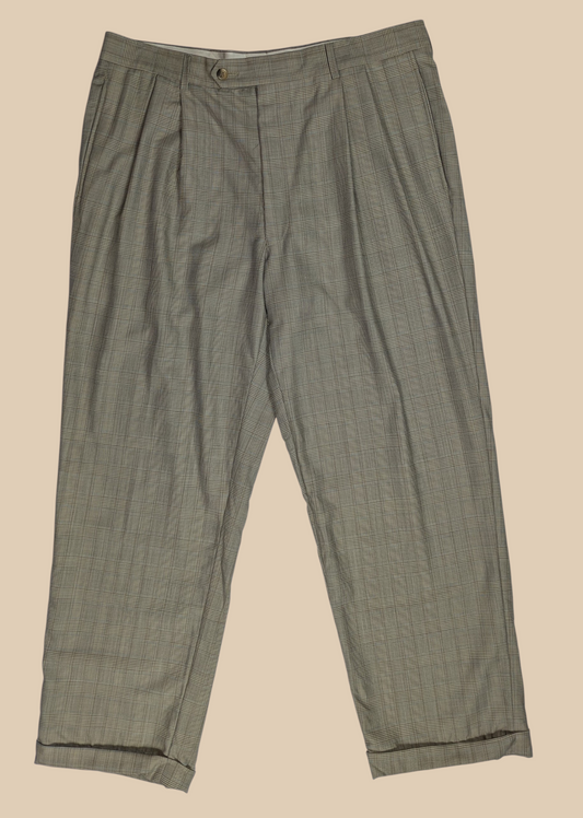 80s JoS A Bank Plaid Pleated Trousers