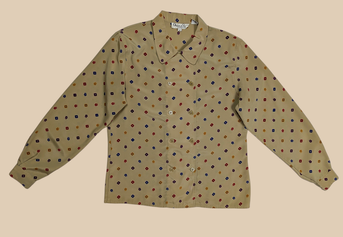 80s Oscar de la Renta Expressions Geometric Print Blouse
