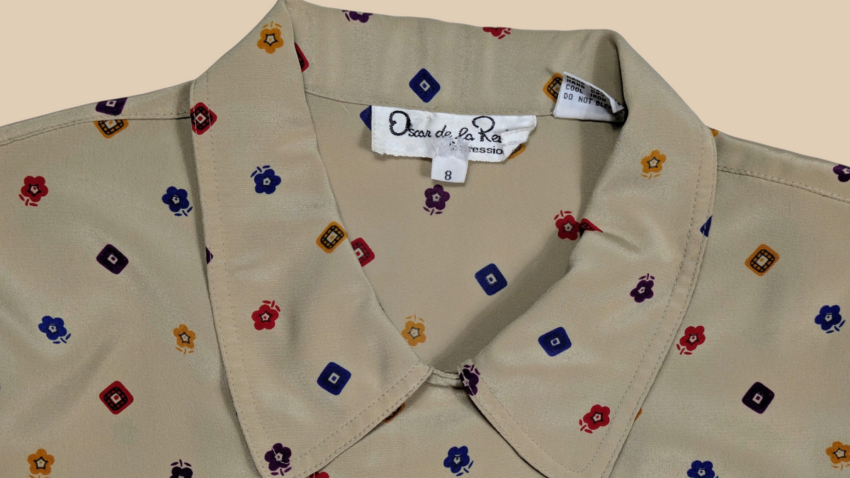 80s Oscar de la Renta Expressions Geometric Print Blouse