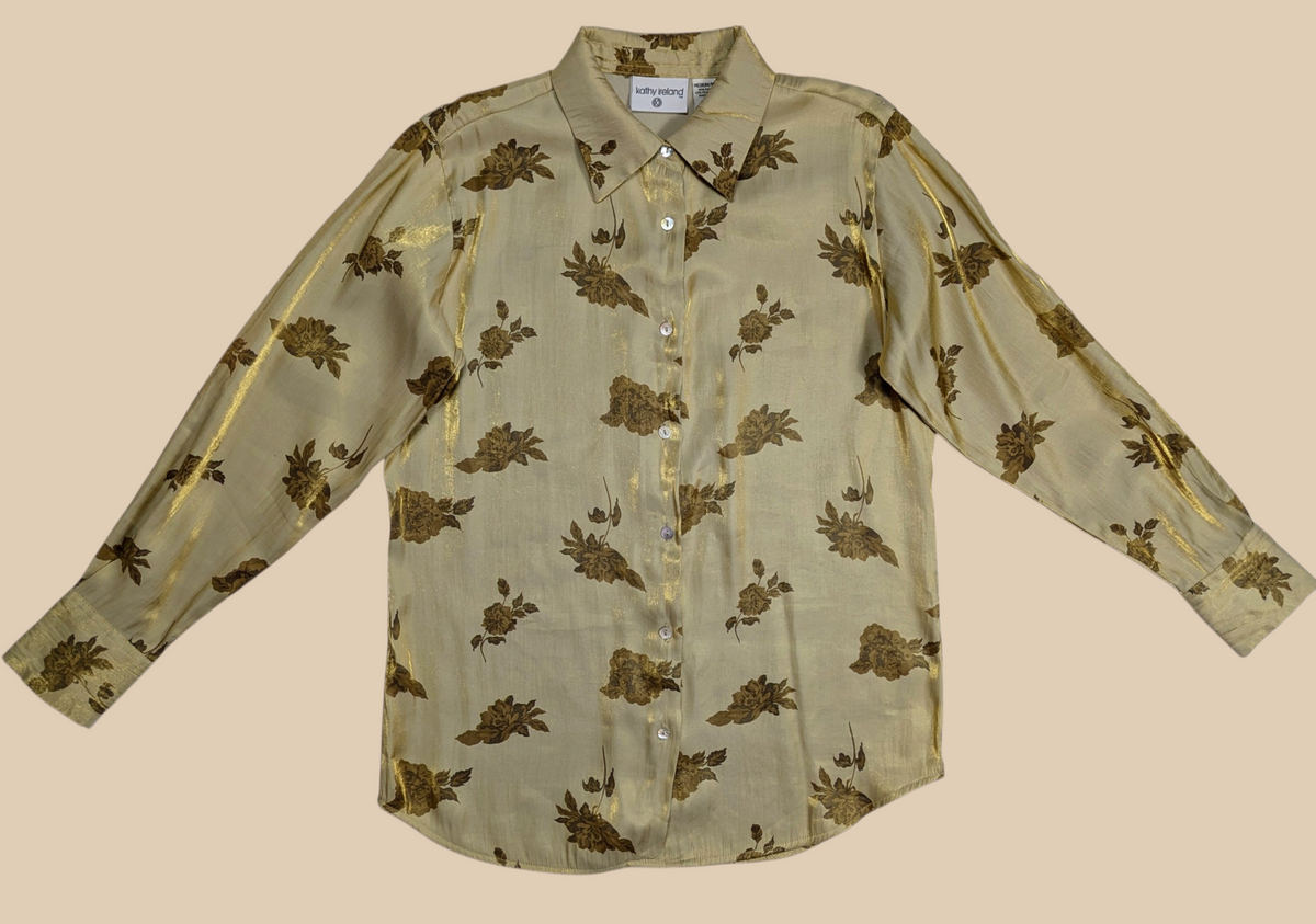 90s Kathy Ireland Gold Floral Blouse