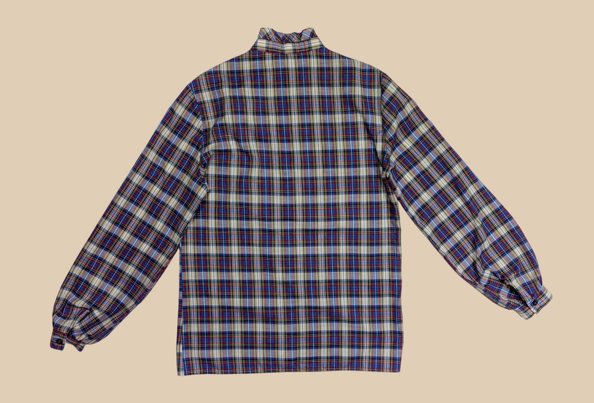 70s Lady Manhattan Plaid Top with Ruffles