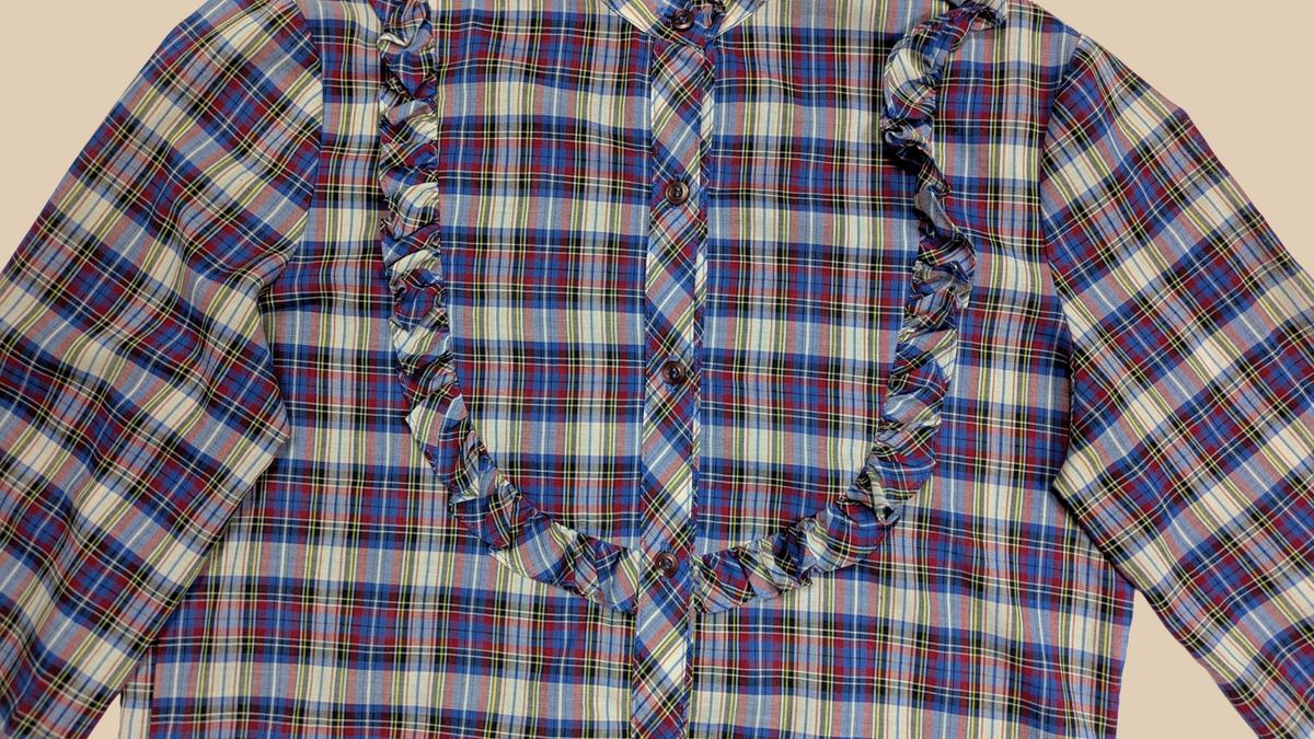 70s Lady Manhattan Plaid Top with Ruffles