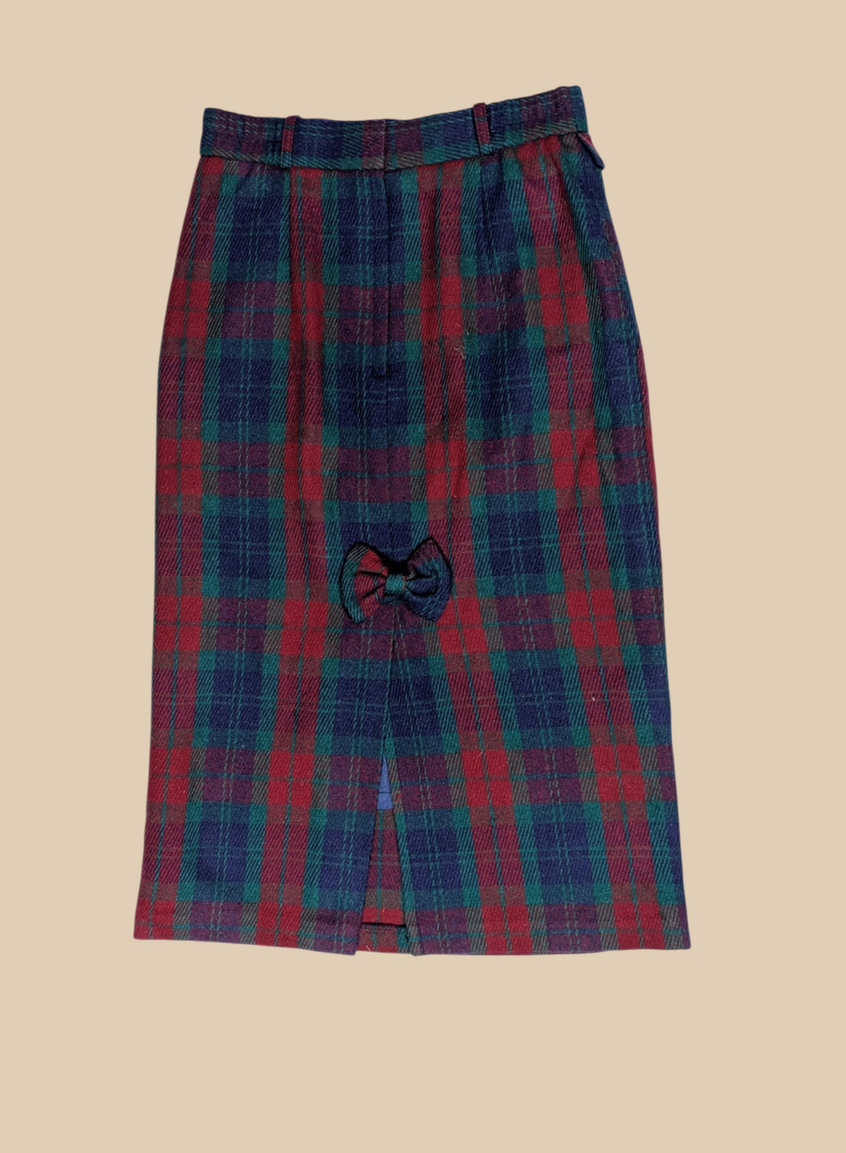 80s Plaid Pencil Skirt With Bow Detail