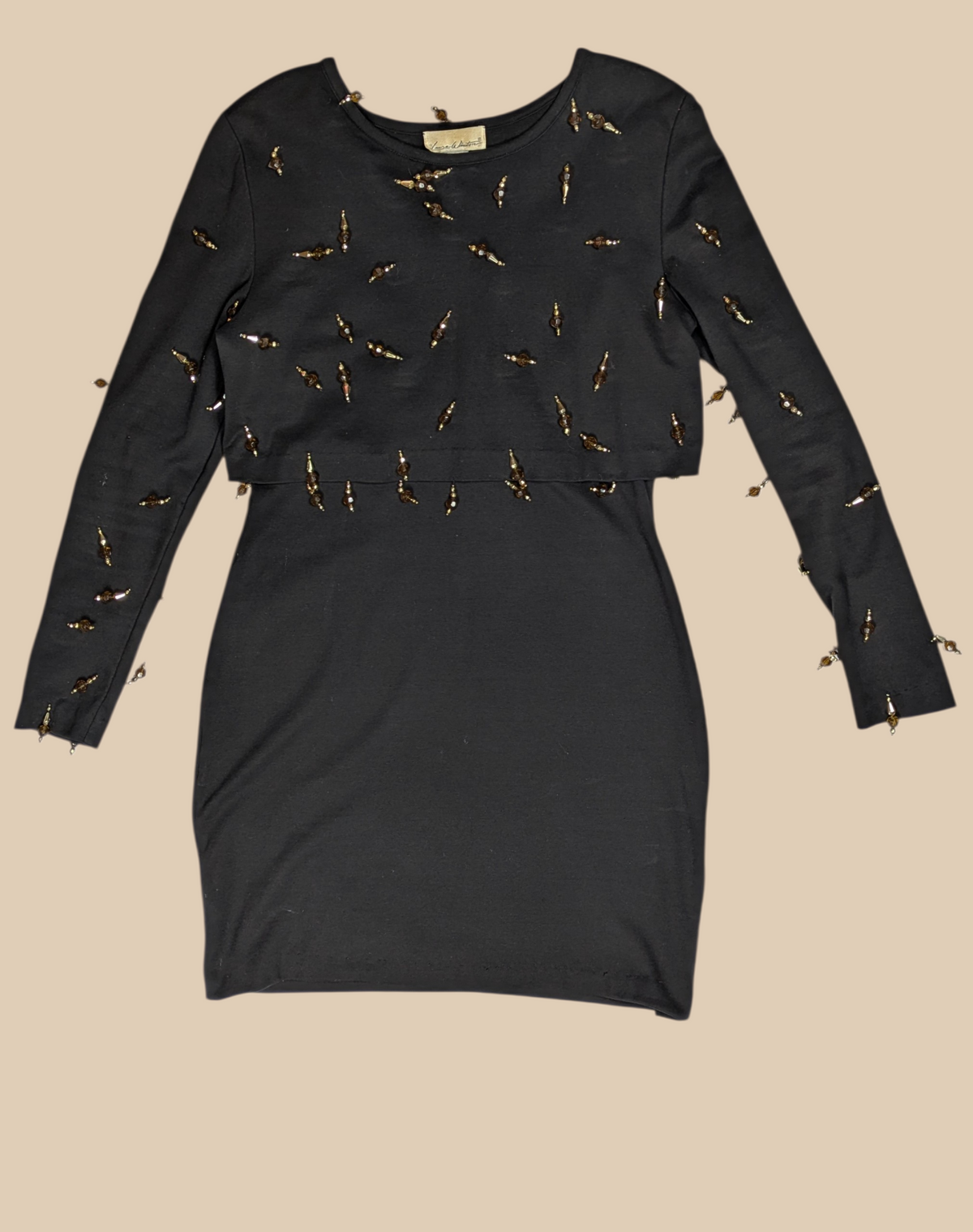 80s Laura Winston Black Mini Dress with Beading