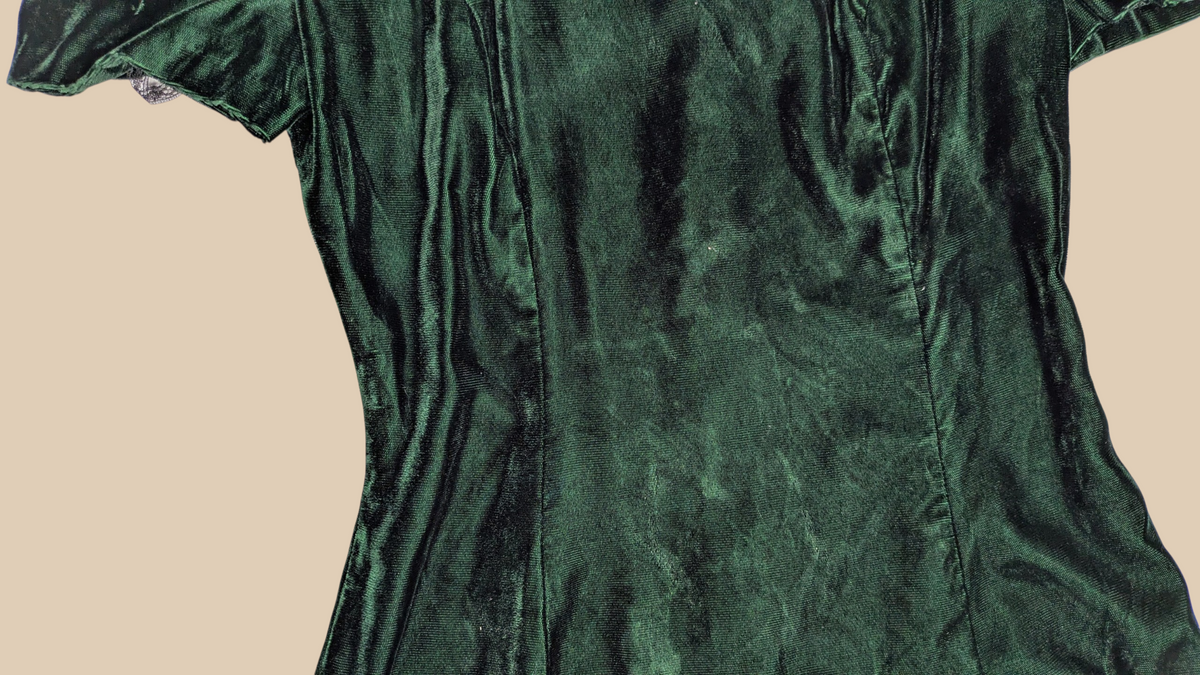 80s Roberta Green Velvet Off The Shoulder Mini Dress