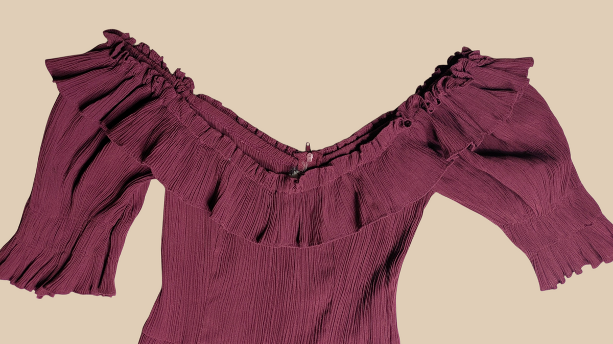 Y2K Burgundy Off The Shoulder Maxi Dress