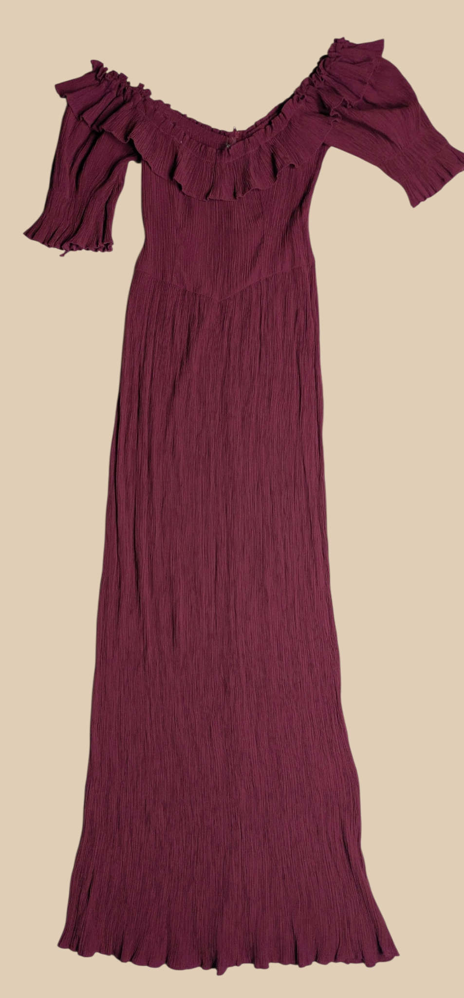 Y2K Burgundy Off The Shoulder Maxi Dress