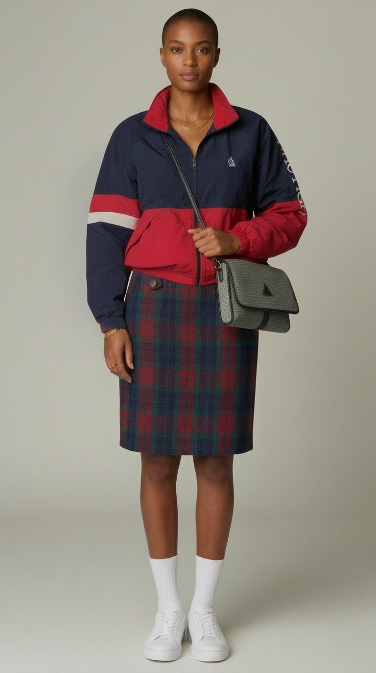 80s Plaid Pencil Skirt With Bow Detail