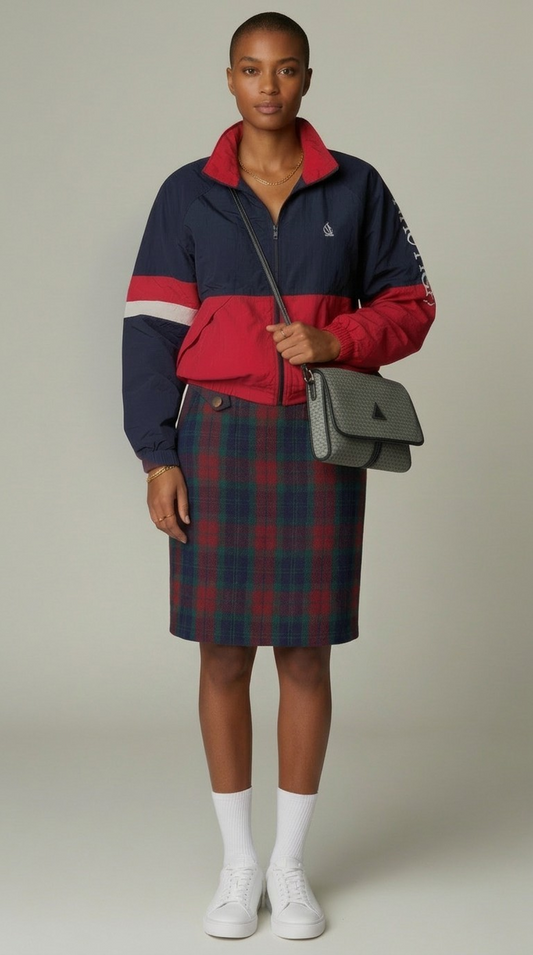 80s Plaid Pencil Skirt With Bow Detail