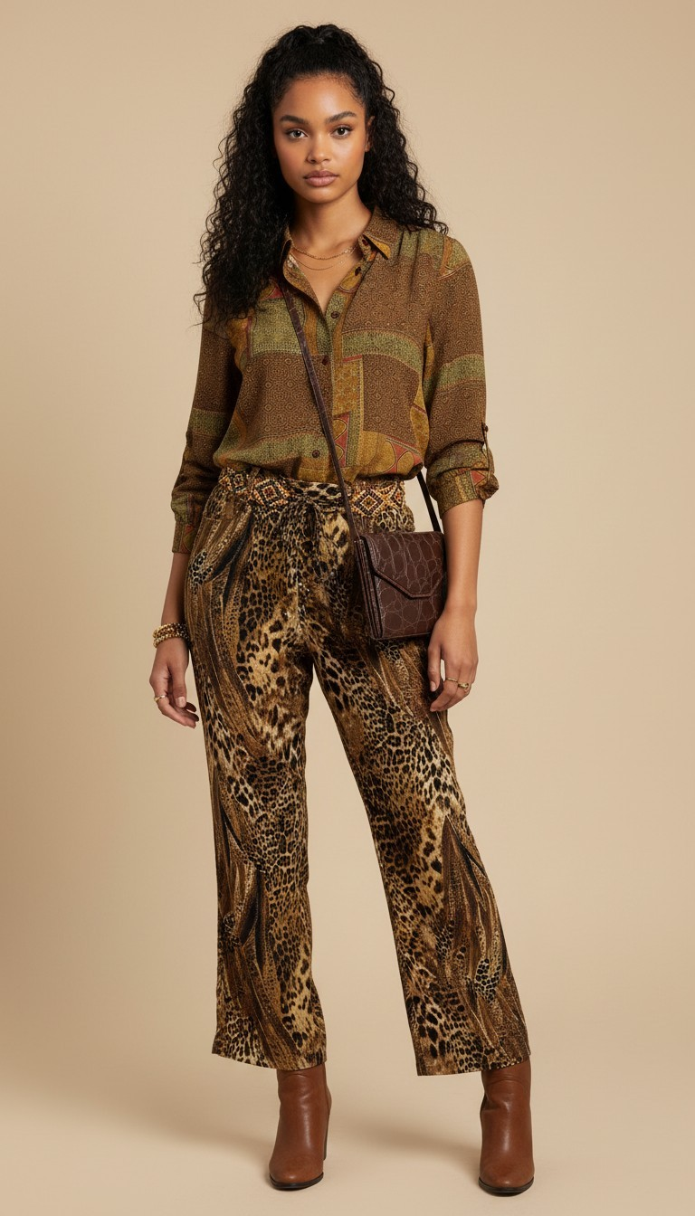 80s JORDAN Earthy Print Blouse