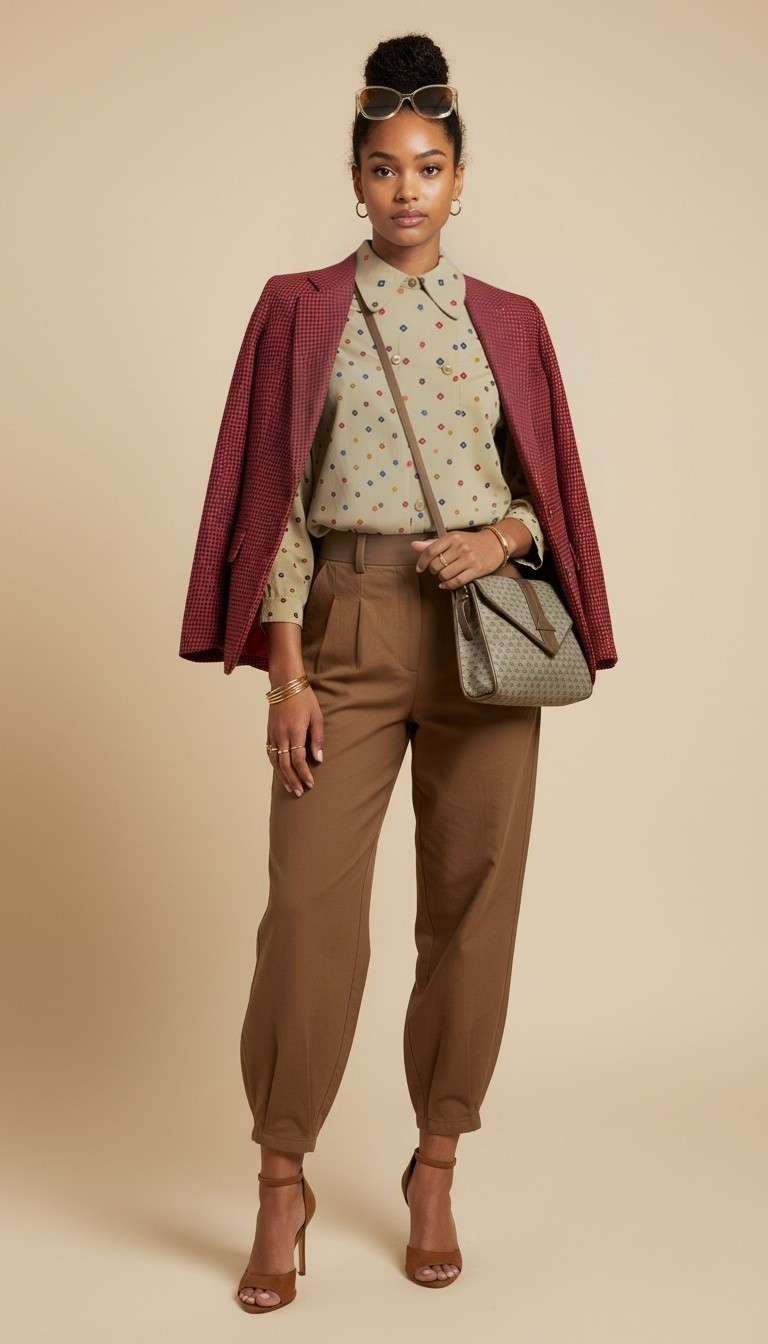 80s Oscar de la Renta Expressions Geometric Print Blouse