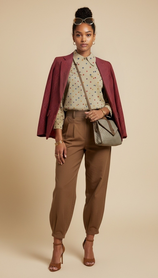 80s Oscar de la Renta Expressions Geometric Print Blouse