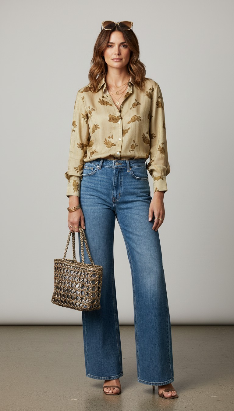 90s Kathy Ireland Gold Floral Blouse