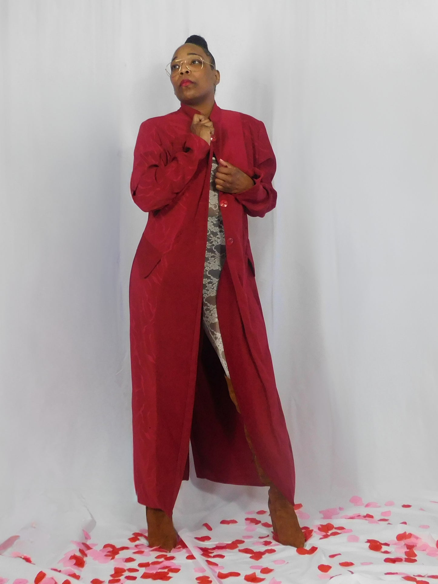 Lady in Red First Lady Long Duster Coat with Zebra Print Detail