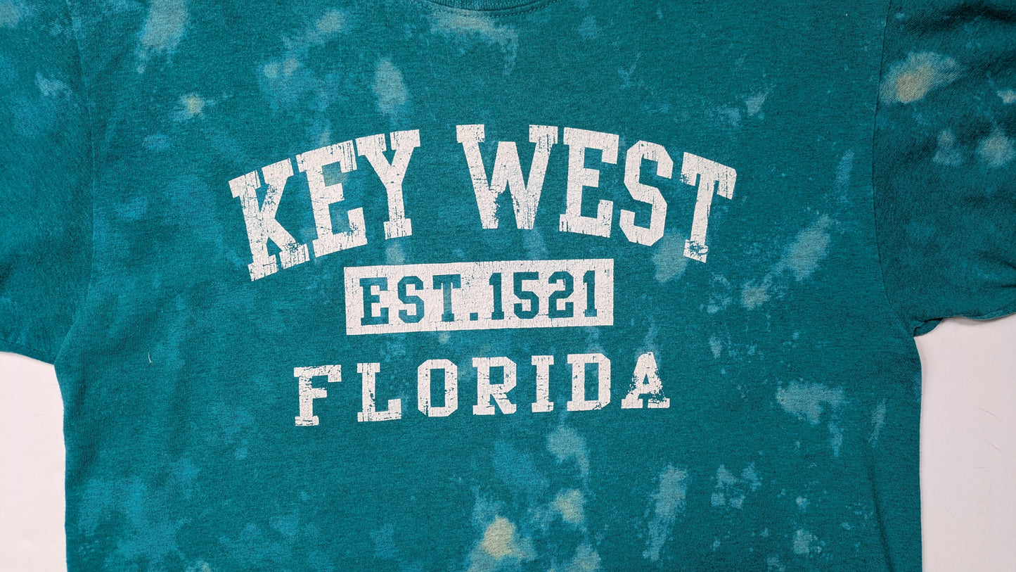 Vintage Teal "Key West Florida" Bleached Out Cropped Tee