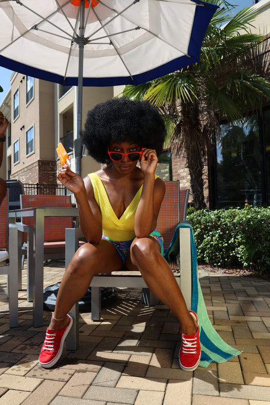 70s Aquatex Swimwear Yellow Terry Cloth One-piece Swimsuit