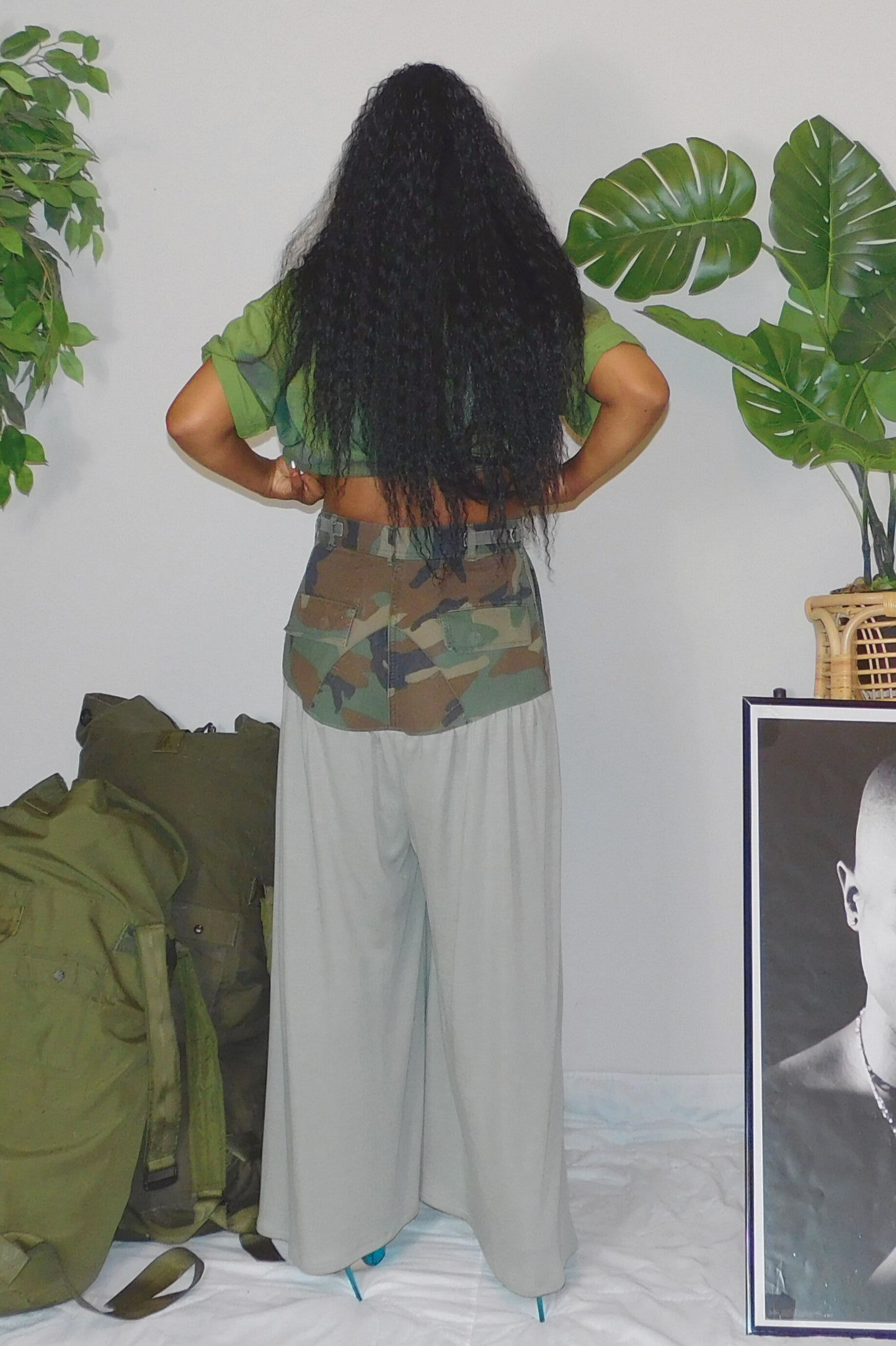 SOLDIER OF FORCE x Sew Lovely With Grace Waist Deep Wide Leg Camo Pants
