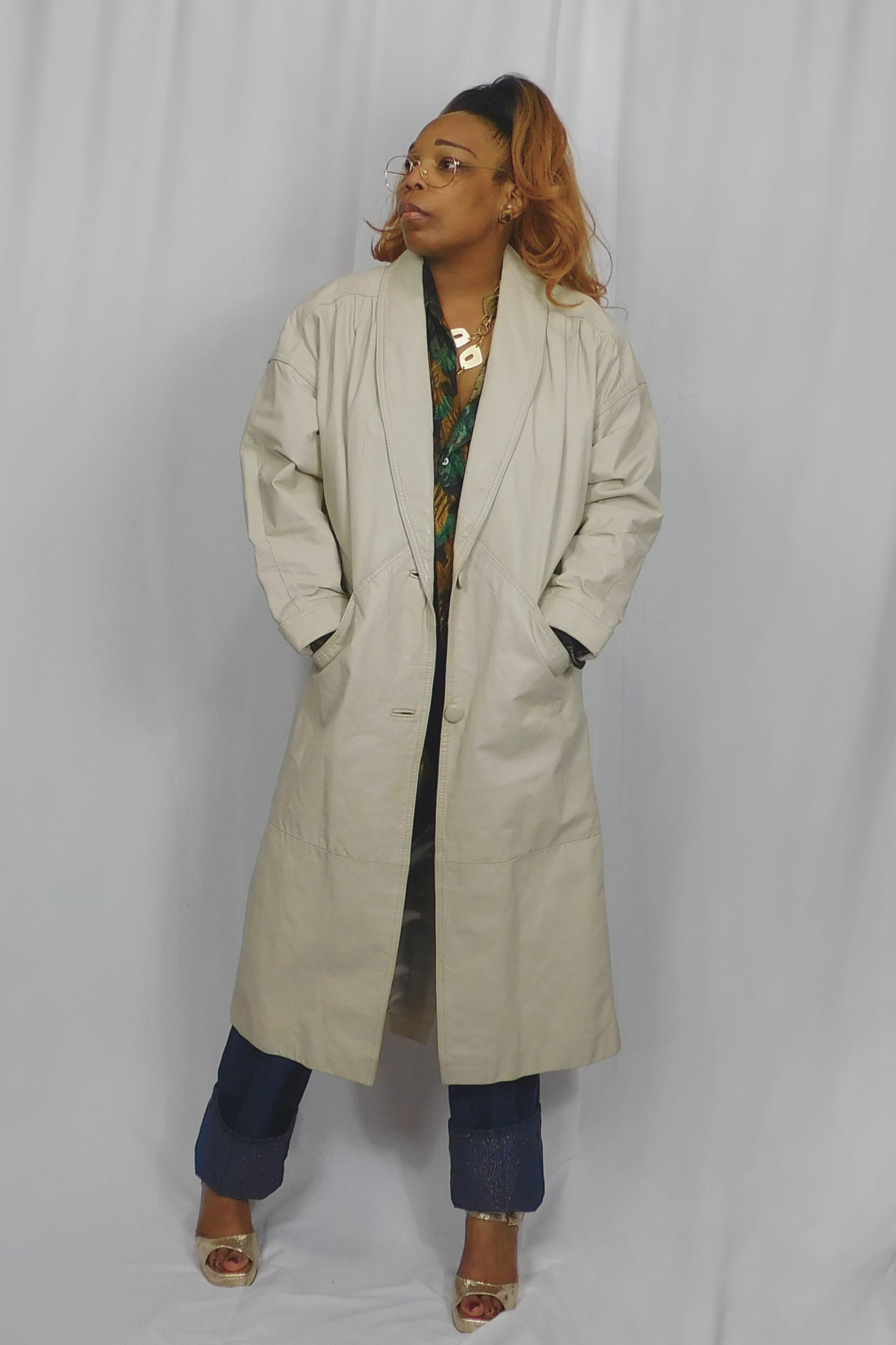 Not A Neutral Girlie Jacqeline Ferrar Cream Leather Trench Coat