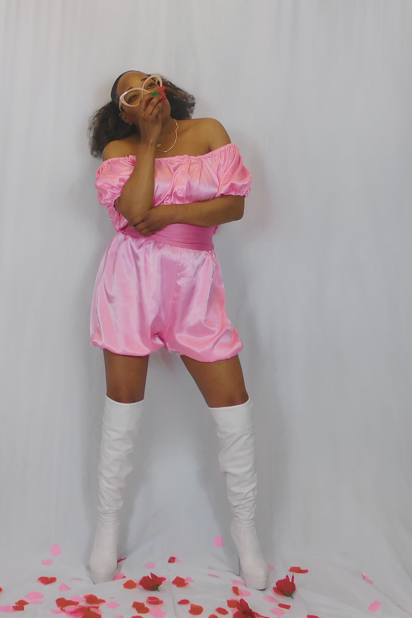 I'm A Pink Girlie Pink Off The Shoulder Romper