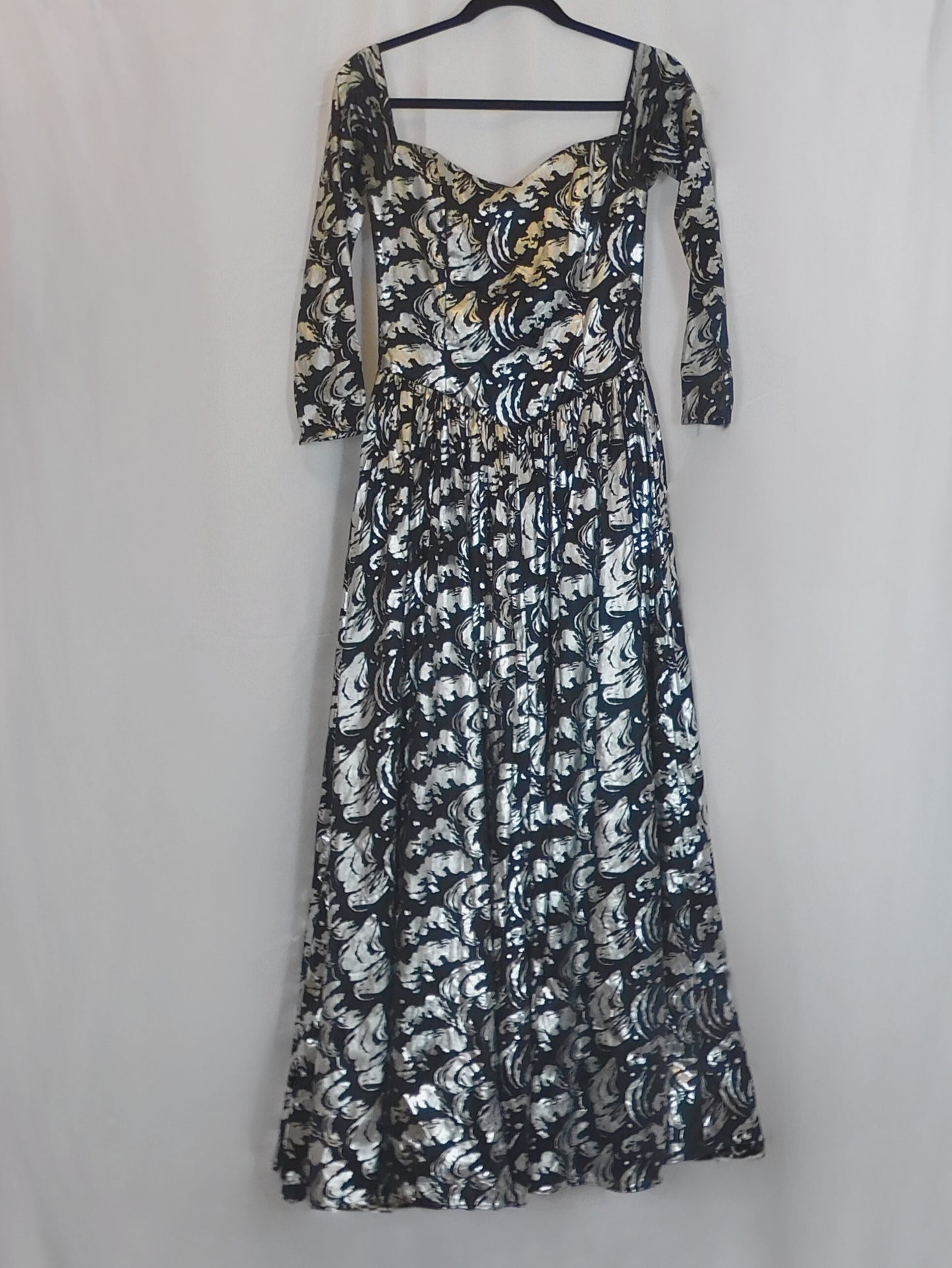 Goth Princess Silver and Black Floral Maxi Dress