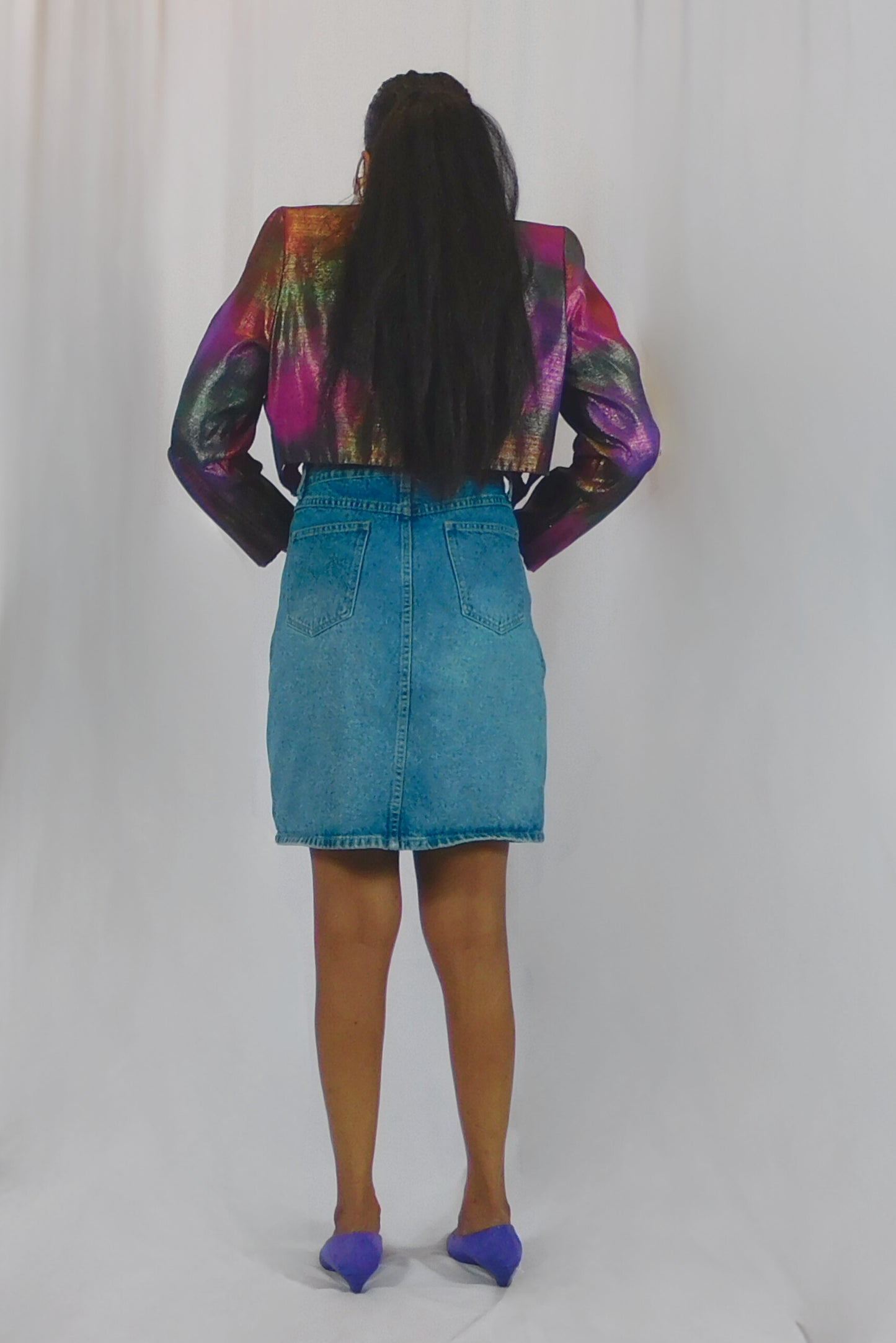 Glamorous Rainbow Sequin Queen Cropped Jacket with Cutouts