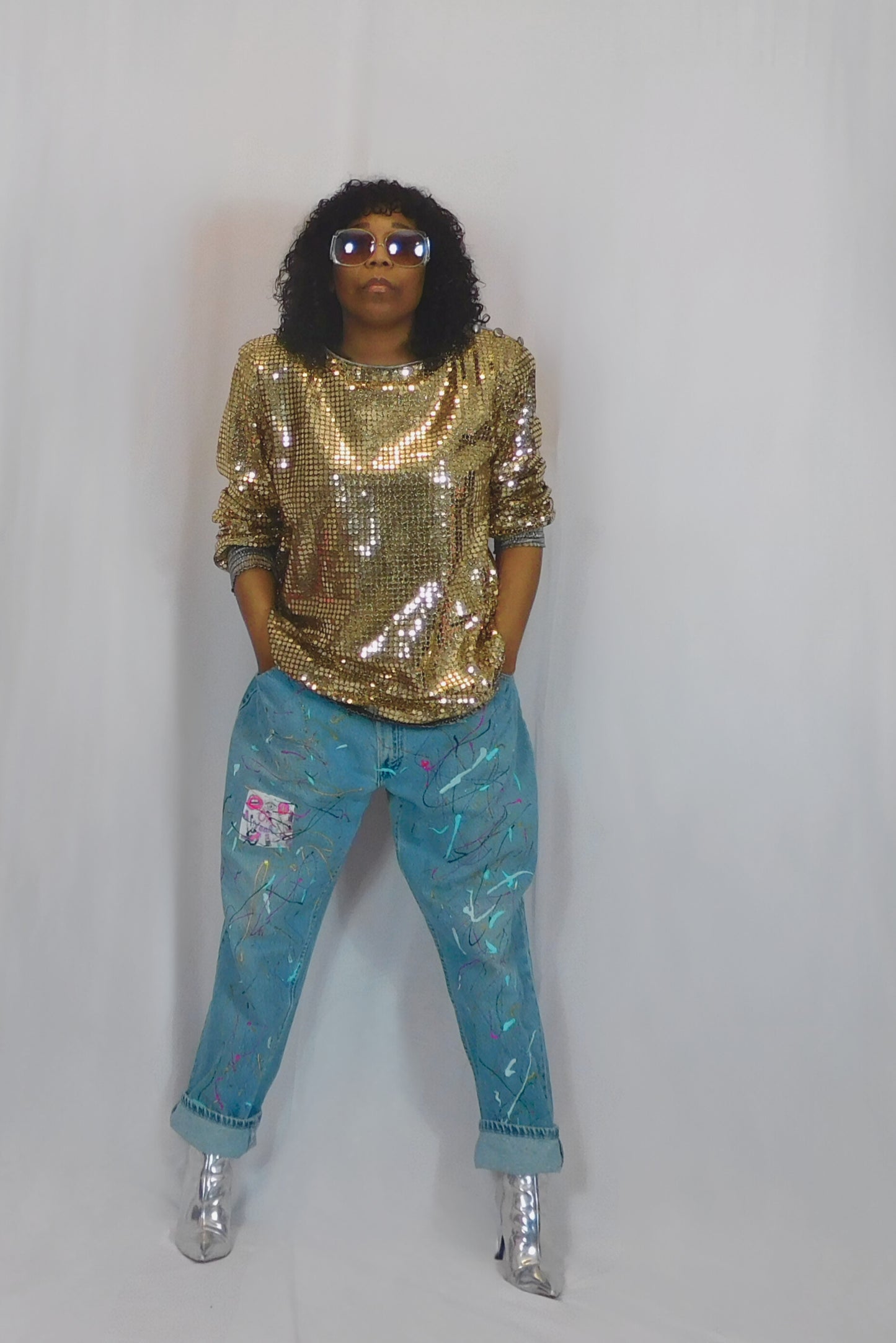 I'm Your Disco Queen three flaggs Gold and Silver Sequin Top