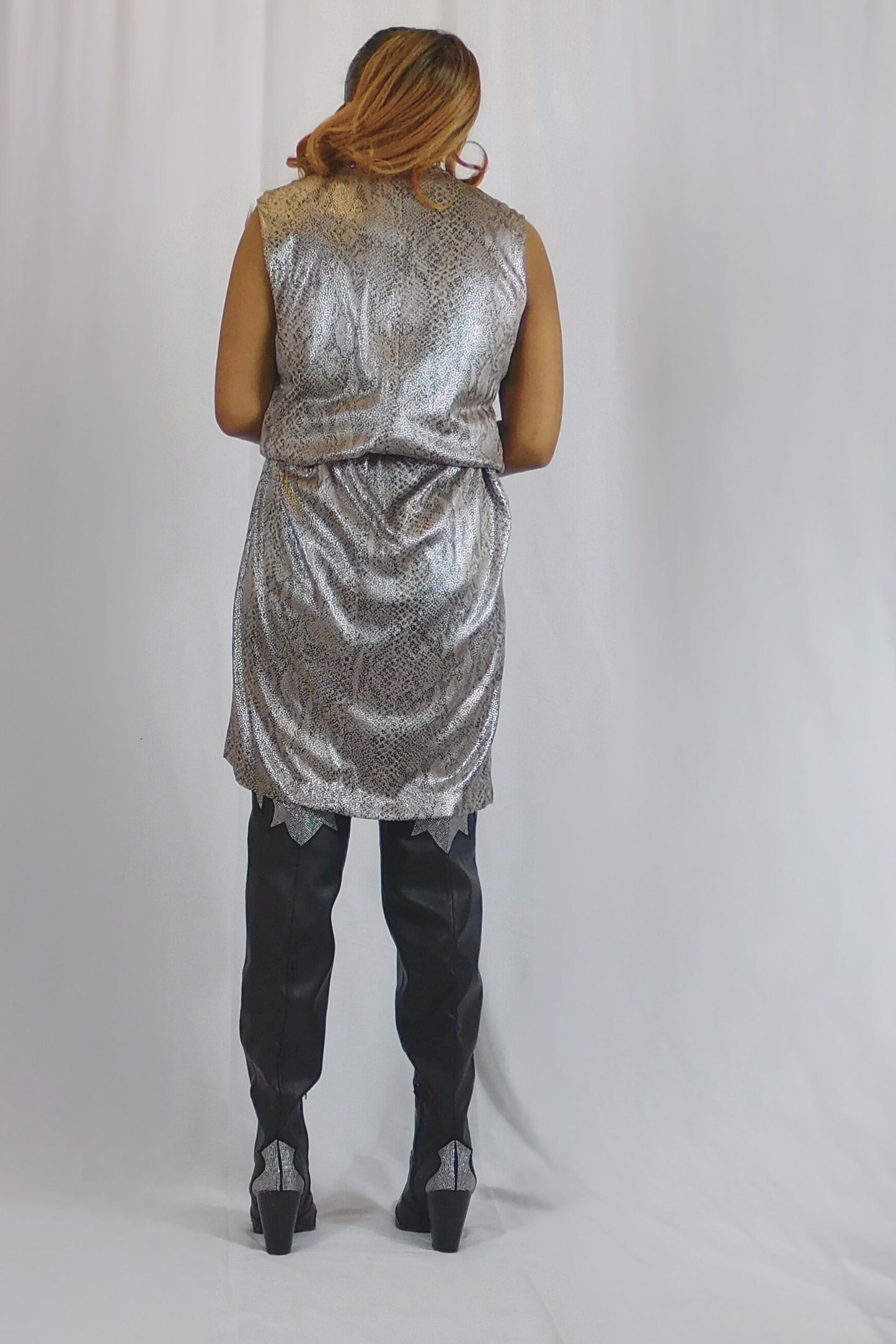 Shine Bright Like A Diamond Patra Snakeskin Metallic Dress Set.