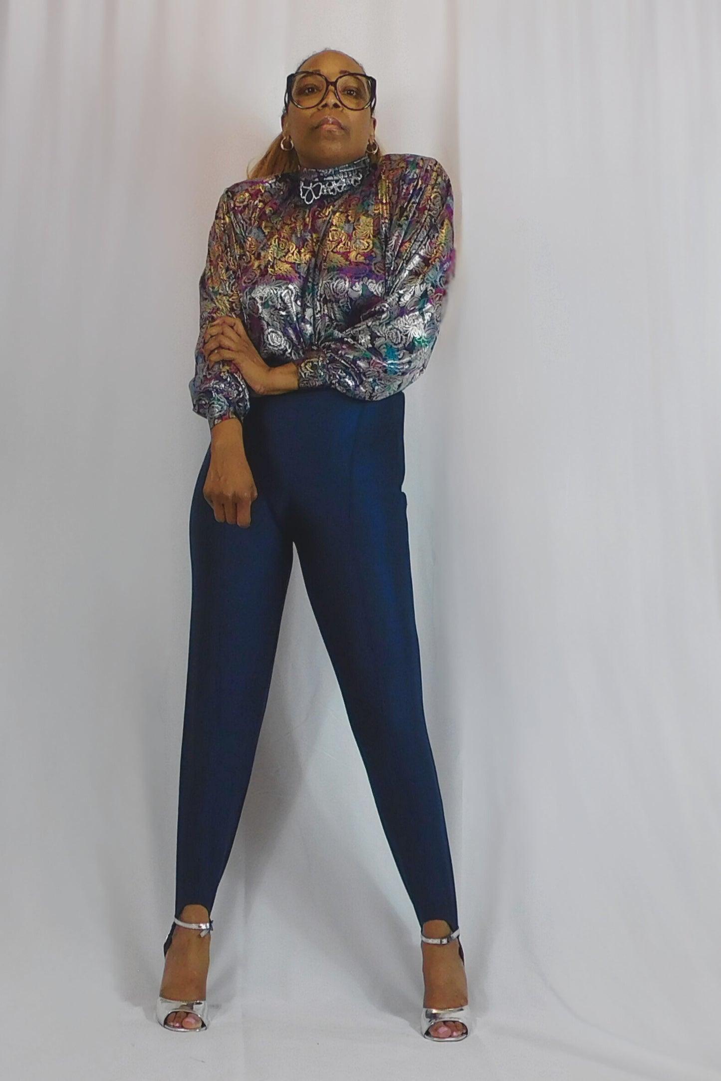 Just Call Me Diane! Petite Sophisticate High-neck Metallic Print Blouse